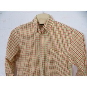 Canali Shirt Mens Medium Orange Green Plaid Button Front Long Sleeve Casual
